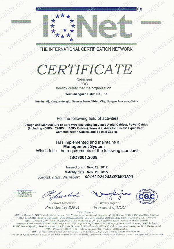 Certificate ISO 9001 Of IQNeT